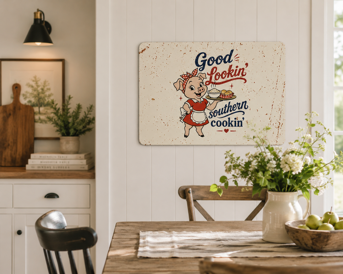 Good Lookin' Southern Cookin' Piggy - Metal Wall Art