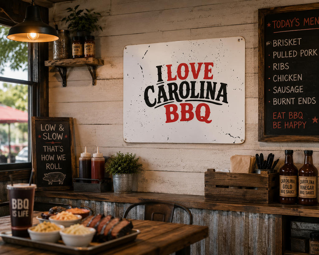 I Love Carolina BBQ - Metal Wall Art