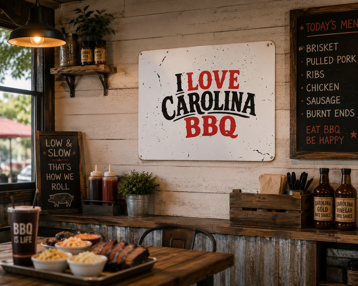 I Love Carolina BBQ - Metal Wall Art
