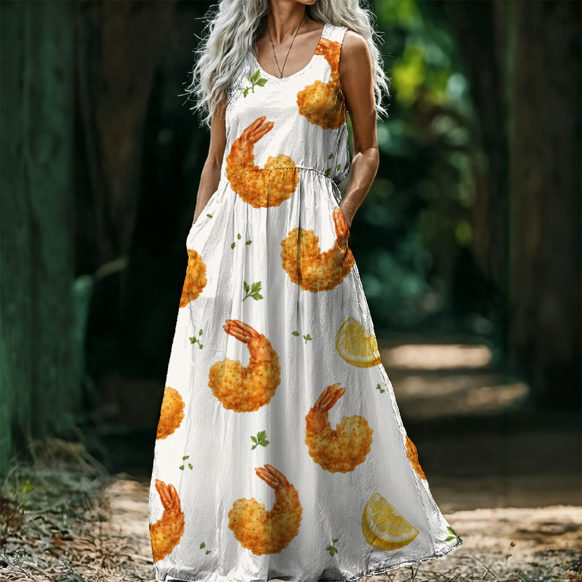 Fried Shrimp Sleeveless Maxi Dress