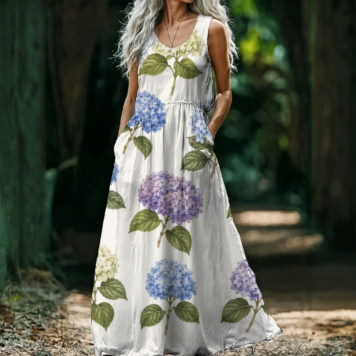 Hydrangea Sleeveless Maxi Dress