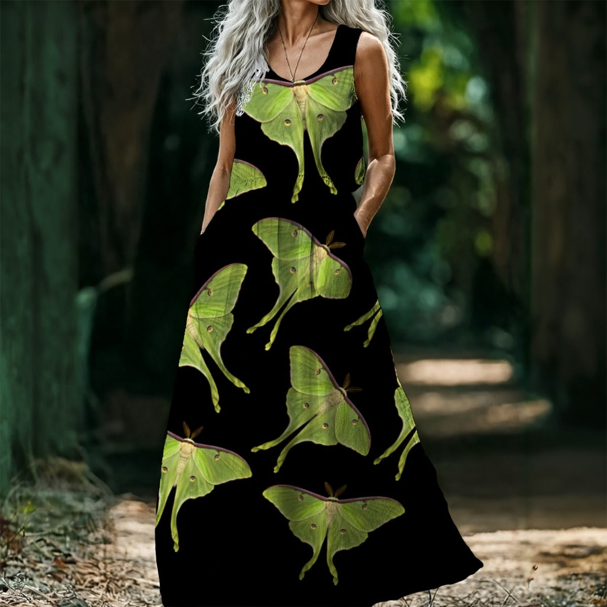 Luna Moth Sleeveless Maxi Dress