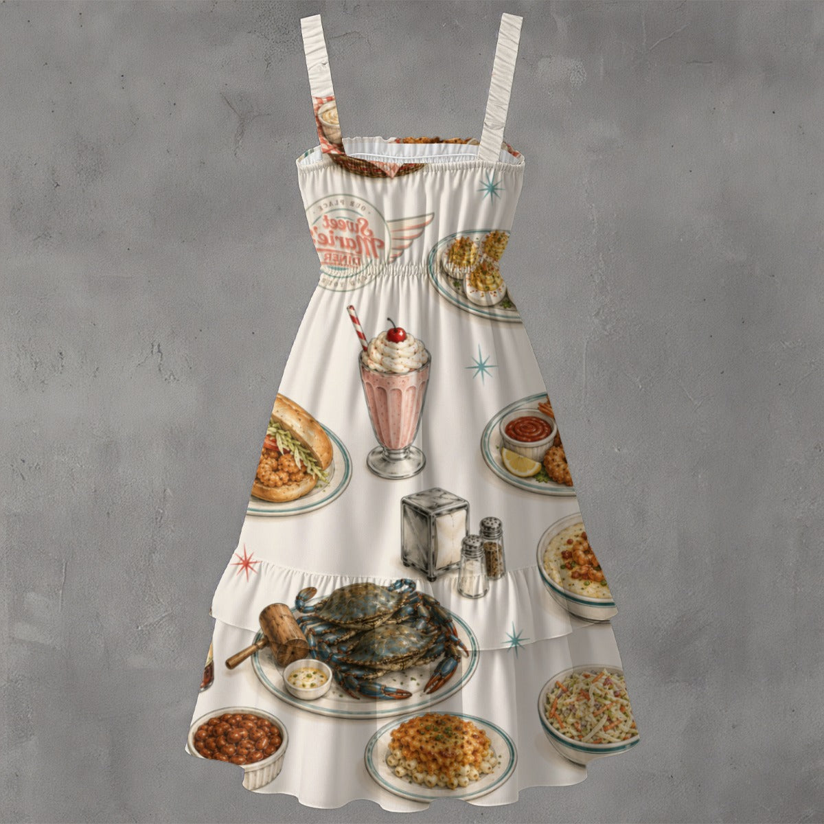 Diner Pattern Ruffle Hem Dress
