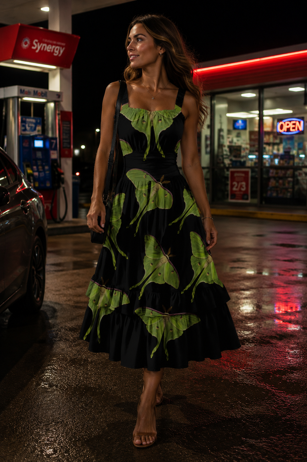 Luna Moth Ruffle Hem Dress