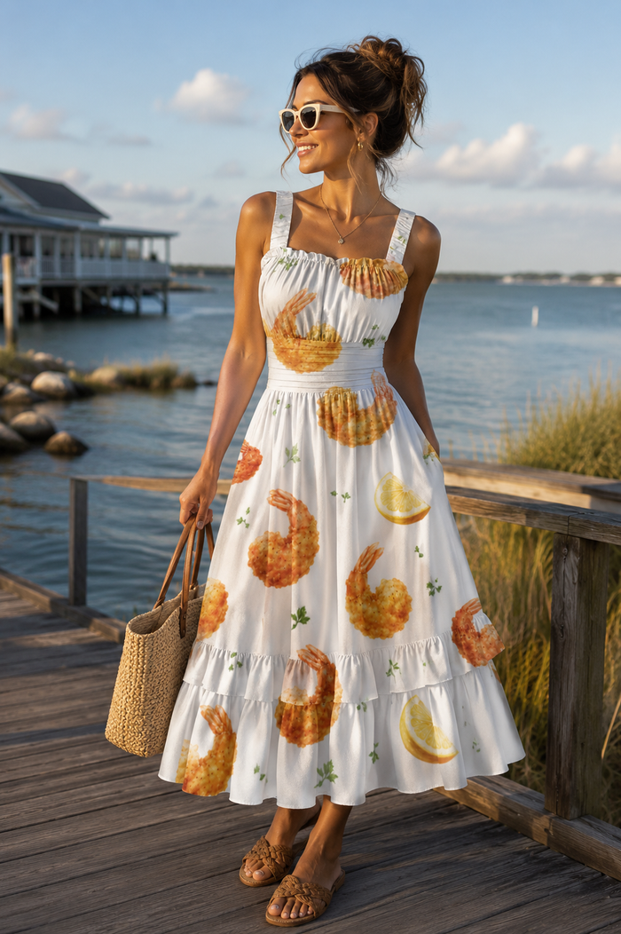 Fried Shrimp Ruffle Hem Dress