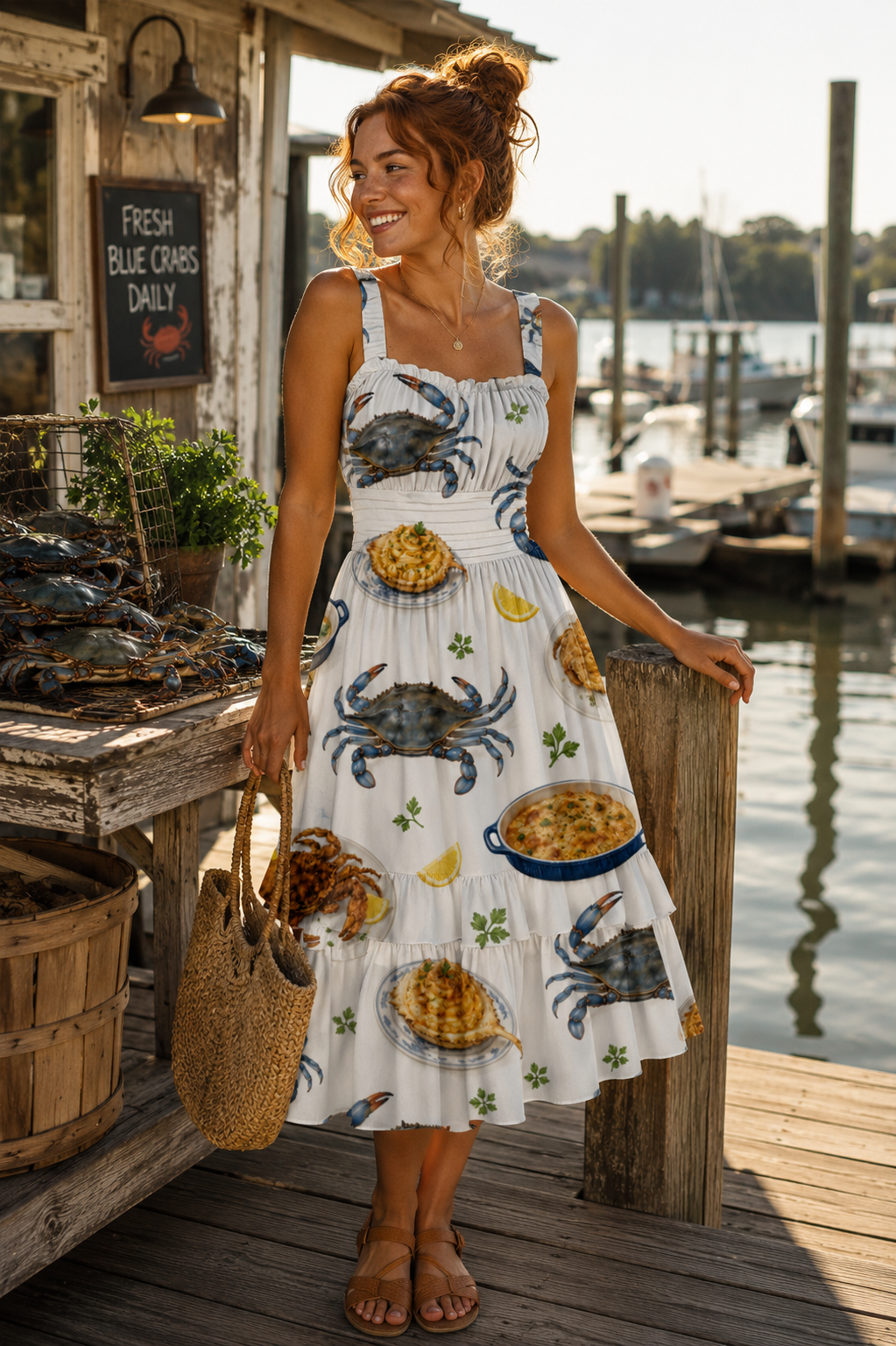 Blue Crab Special Ruffle Hem Dress