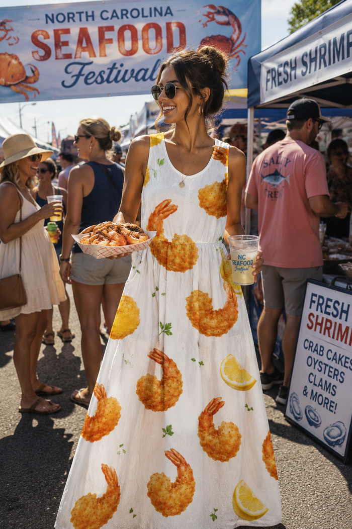 Fried Shrimp Sleeveless Maxi Dress