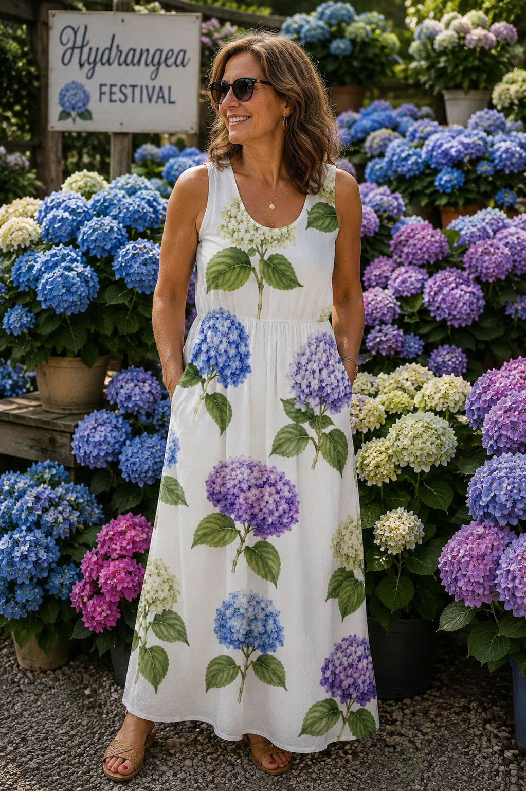 Hydrangea Sleeveless Maxi Dress