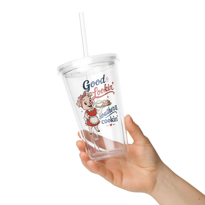 Good Lookin' Southern Cookin' Pig - Clear plastic tumbler
